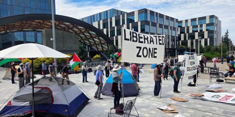 Protesters Set Up Temporary Encampment at Microsoft Over Israel Contracts